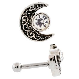 FILIGREE MOON WITH OPAL/GEM TRAGUS BARBELL-CLEAR
