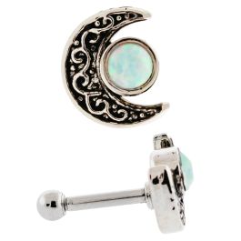 FILIGREE MOON WITH OPAL/GEM TRAGUS BARBELL-WHITE OPAL