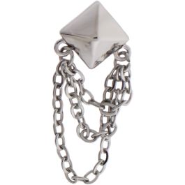 16G Tragus Barbell Pyramid Stud w/ Chains-SILVER