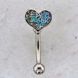 16G 3/8 GLITTER HEART CURVED BARBELL-CL