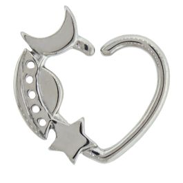 SEAMLESS RING 316L 16G 3/8IN STEEL HEART SHAPE WITH STAR AND SPACE SHIP AND MOON