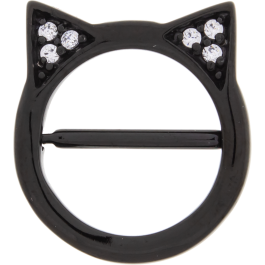 BLACK PVD COATED 14G 9/16 SURGICAL STEEL NIPPLE CLICKER SHIELD CAT EARS AND CLEAR GEM ACCENTS