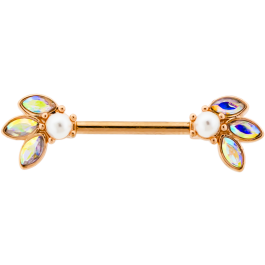 NIPPLE BARBELL WITH GEM PEARL ENDS-1.6MM (14G)-14MM (9/16