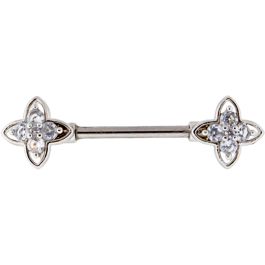 NIPPLE BARBELL WITH CLEAR PRONG SET GEM ENDS-1.6MM (14G)-14MM (9/16