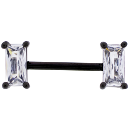 14G PVD Nipple Barbell w/ Baguette Gem Ends-1.6MM (14G)-BLACK PVD-CLEAR