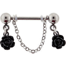 NIPPLE BARBELL WITH CHAINED ROSES-1.6MM (14G)-14MM (9/16