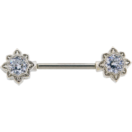 NIPPLE BARBELL WITH GEM FLOWER-1.6MM (14G)-14MM (9/16