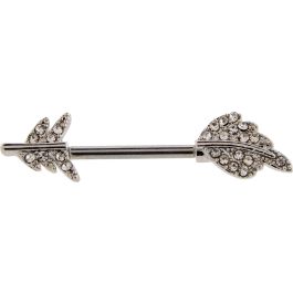 NIPPLE BARBELL WITH CLEAR GEM FEATHER-1.6MM (14G)-14MM (9/16