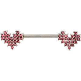 NIPPLE BARBELL WITH GEM HEART-1.6MM (14G)-14MM (9/16