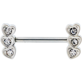 NIPPLE BARBELL WITH GEM TRIPLE HEART-1.6MM (14G)-14MM (9/16