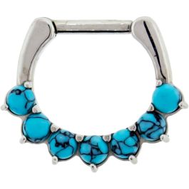 STEEL CAST 16G 5/16 SEPTUM CLICKER WITH 7 PRONG-SET TURQUOISE HOWLITE STONES