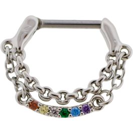 Septum Clicker w/ Chains And Rainbow Gems-1.2MM (16G)-8MM (5/16