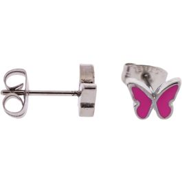 Steel Earring Studs w/ Enamel Butterfly-PINK