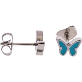 Steel Earring Studs w/ Enamel Butterfly-Turquoise