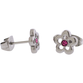 Steel Earring Studs w/ Flower and Gem Center-PINK