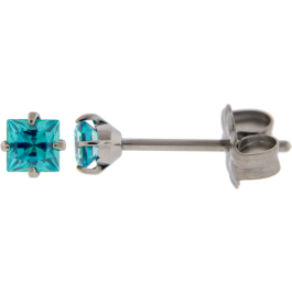 Steel Stud Earring With Prong Set Square Premium Zirconia-3MM-MINT