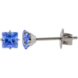 Steel Stud Earring With Prong Set Square Premium Zirconia-3MM-ARCTIC BLUE