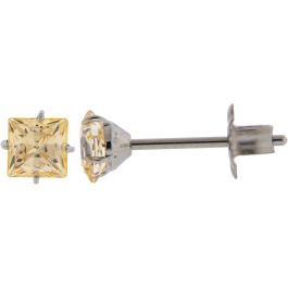 Steel Stud Earring With Prong Set Square Premium Zirconia-3MM-FANCY CHAMPAGNE