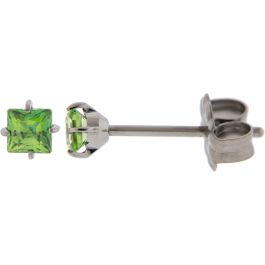 Steel Stud Earring With Prong Set Square Premium Zirconia-3MM-SPRING GREEN