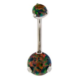 PRONG SET SYNTHETIC OPAL STEEL BELLY RING - 3/8