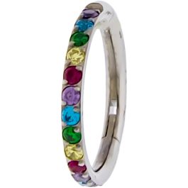 Titanium Hinged Ring Set With Rainbow Gems-1mm (18G)-10mm (3/8