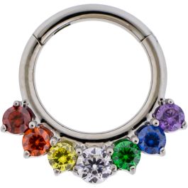 Titanium hinged segment ring with rainbow gems-1.2MM (16G)-8MM (5/16