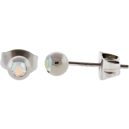 Titanium Stud Earring with Bezel Set Round Premium Crystal-AURORA BOREALIS-3MM