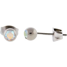 Titanium Stud Earring with Bezel Set Round Premium Crystal-AURORA BOREALIS-4MM