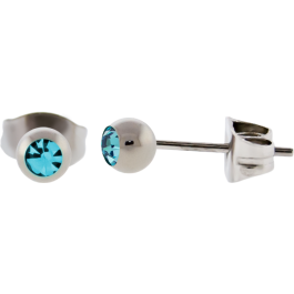 STEEL Stud Earring with Bezel Set Round Premium Crystal-3MM-AQUAMARINE