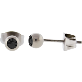 Titanium Stud Earring with Bezel Set Round Premium Crystal-JET BLACK-4MM