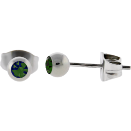 Titanium Stud Earring with Bezel Set Round Premium Crystal-EMERALD-3MM