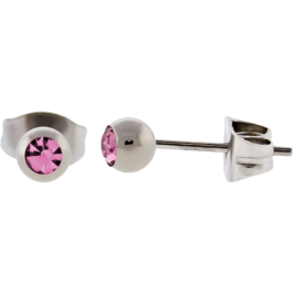Titanium Stud Earring with Bezel Set Round Premium Crystal-Light Rose-3MM