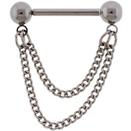 Titanium Threadless Nipple Barbell w/ Dangling Double Chain