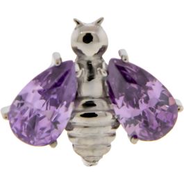 Titanium Bee Threadless End with CZ Wings-AMETHYST