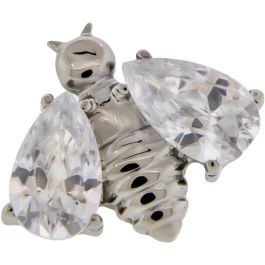 Titanium Bee Threadless End with CZ Wings-CLEAR