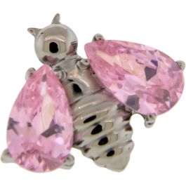 Titanium Bee Threadless End with CZ Wings-PINK