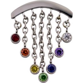 Threadless Hidden Helix Curved Bar End with 5 Chains with Gems Dangle-RAINBOW-20MM X 15MM
