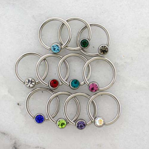 Steel Captive Bead Ring Assortment With Gems