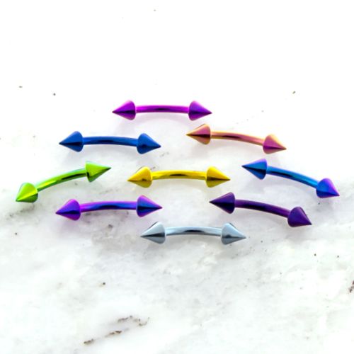 9 Color 16G Titanium Curved Barbell With Cones Assortment