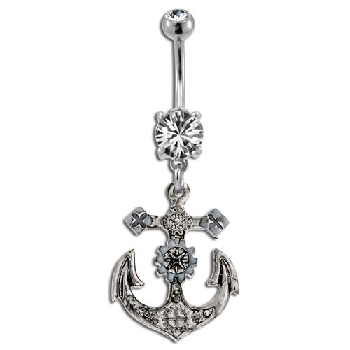 Steampunk Anchor Belly Ring With Gears