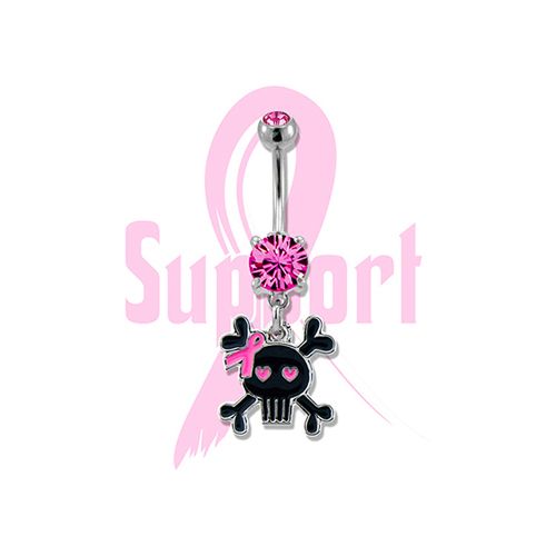 BREAST CANCER AWARENESS BELLY RING WITH SKULL