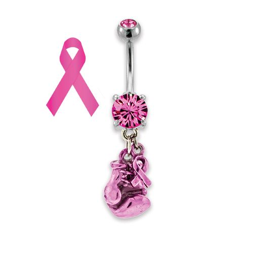 BREAST CANCER AWARENESS BELLY RING WITH PINK RIBBON AND BOXING GLOVE