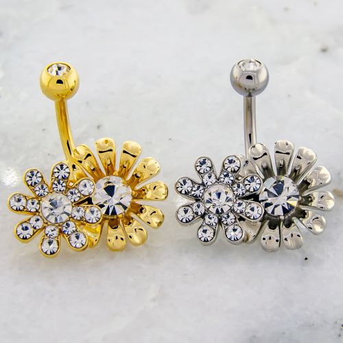 14G PAVE FLOWER BELLY RING