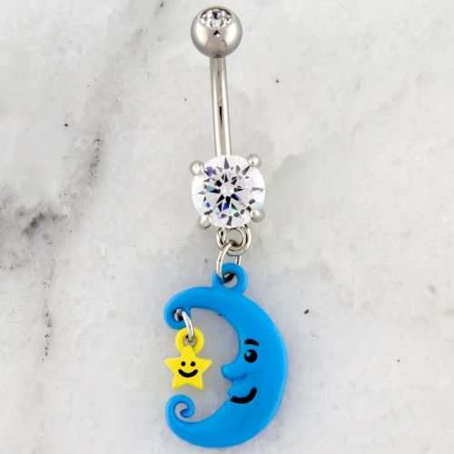 SMILING CRESCENT MOON WITH SMALL STAR BELLY RING