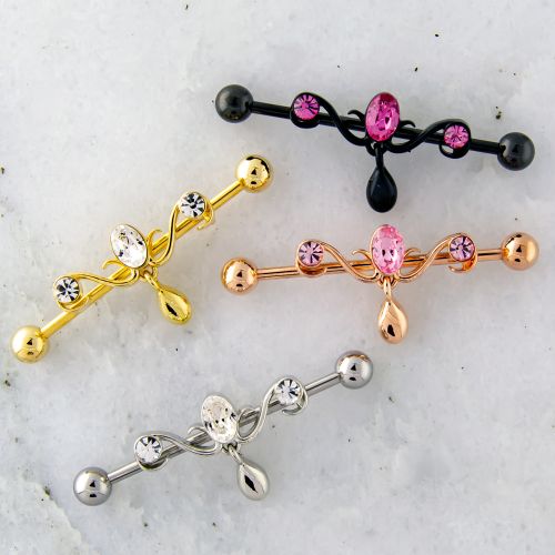 14G CHANDELIER INDUSTRIAL BARBELL WITH GEMS