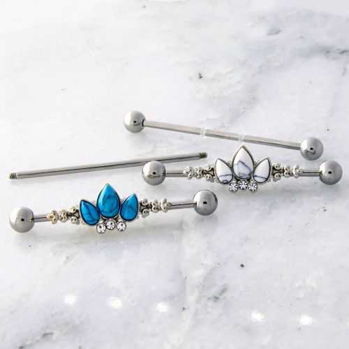 NATURAL STONE CABOCHON INDUSTRIAL BARBELL