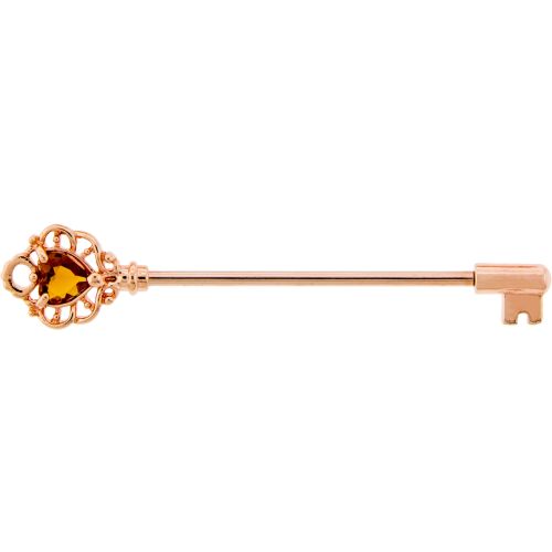 ROSE GOLD INDUSTRIAL BARBELL 316L 14G 1 1/4 HEART KEY WITH CHOCOLATE GEM