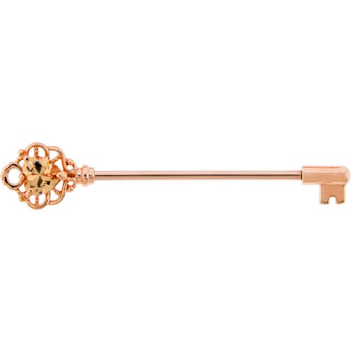 ROSE GOLD INDUSTRIAL BARBELL 316L 14G 1 1/4 HEART KEY WITH CHAMPAGNE GEM