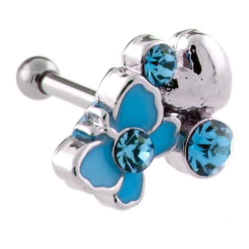 16G BUTTERFLY WITH HEART AND GEMS BARBELL-AQUA
