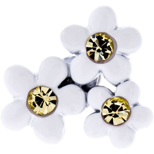 EXTERNALLY THREADED 316L BARBELL 16G 1/4 2.5MM BALL WITH TRIPLE FLOWER WITH YELLOW GEMS